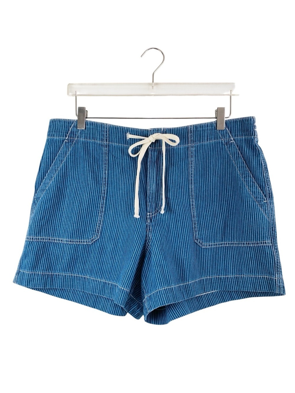 Loft Striped Denim Pull On High Rise Shorts Size L